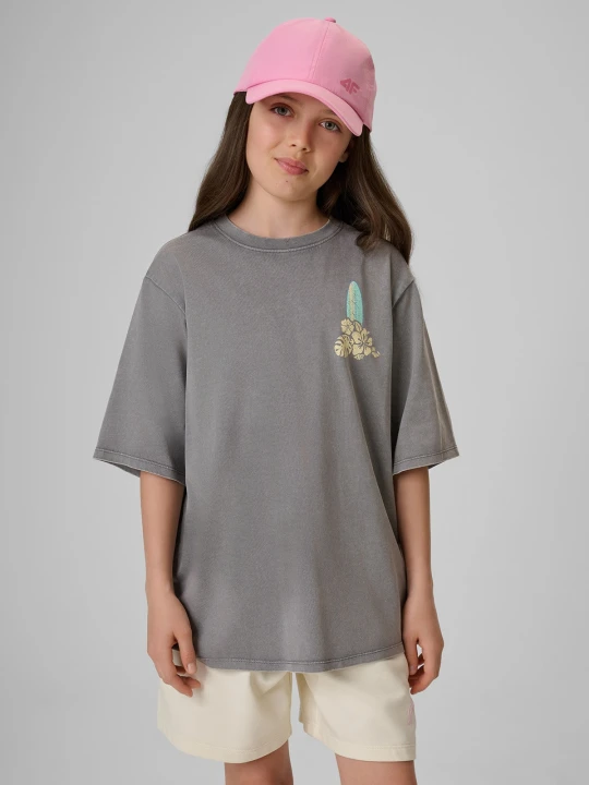 Zdjęcie produktu 4F T-shirt loose z nadrukiem dziewczęcy - szary 158 / 164 (12-14 lat)