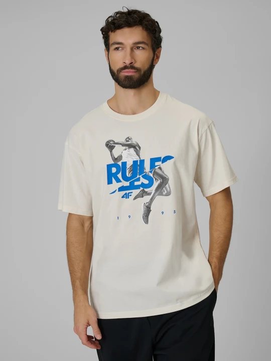 Zdjęcie produktu 4F T-shirt loose z nadrukiem męski - beżowy S