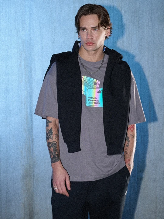 Zdjęcie produktu 4F T-shirt loose z nadrukiem męski - szary M