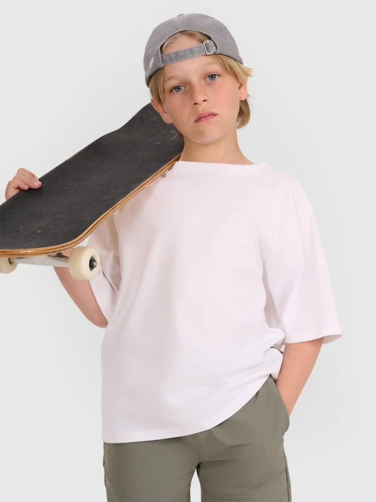 Zdjęcie produktu 4F T-shirt oversize gładki chłopięcy - biały 134 (8-9 lat)