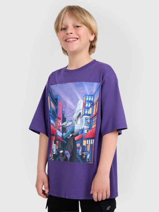 Zdjęcie produktu 4F T-shirt oversize z nadrukiem chłopięcy - fioletowy 158 (12-13 lat)