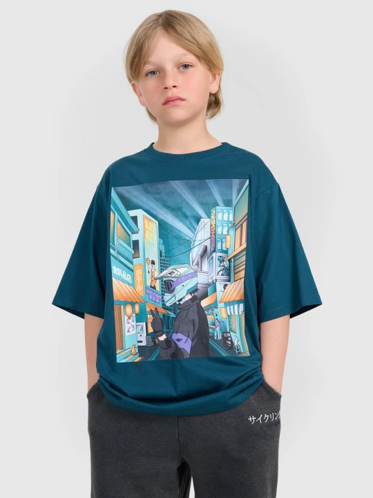 Zdjęcie produktu 4F T-shirt oversize z nadrukiem chłopięcy - turkusowy 158 (12-13 lat)