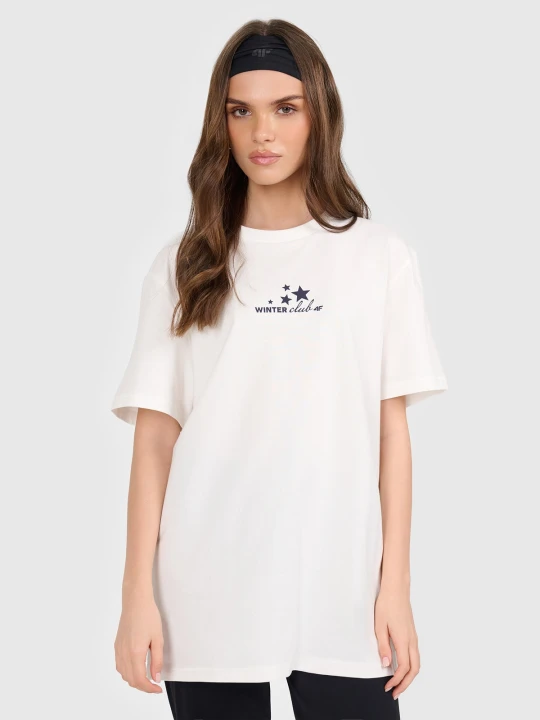 Zdjęcie produktu 4F T-shirt oversize z nadrukiem damski - beżowy XS