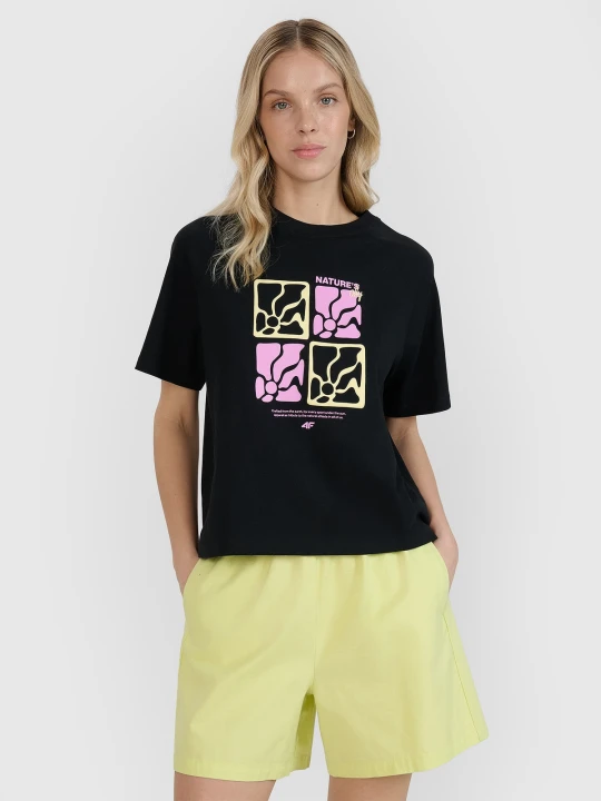 Zdjęcie produktu 4F T-shirt oversize z nadrukiem damski - czarny XS
