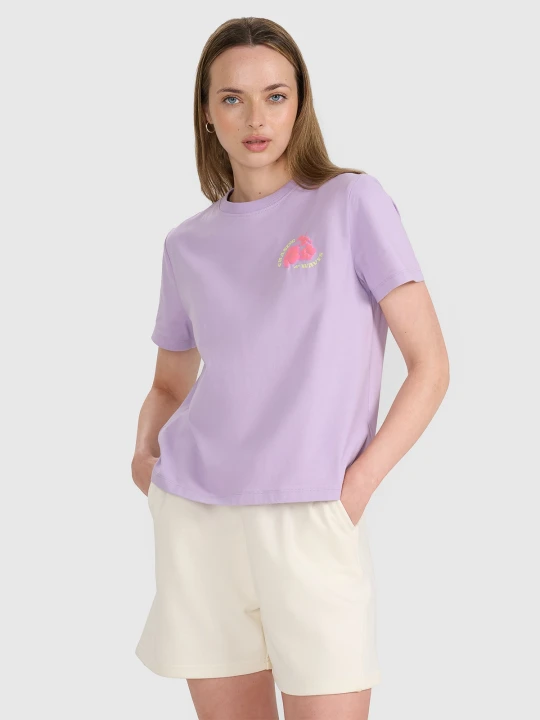 Zdjęcie produktu 4F T-shirt oversize z nadrukiem damski - fioletowy XS