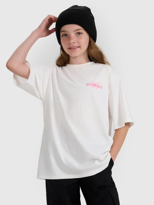 Zdjęcie produktu 4F T-shirt oversize z nadrukiem dziewczęcy - biały 152 (11-12 lat)