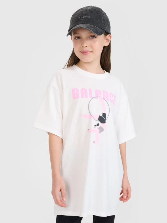 Zdjęcie produktu 4F T-shirt oversize z nadrukiem dziewczęcy - biały 140 (9-10 lat)