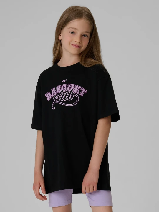 Zdjęcie produktu 4F T-shirt oversize z nadrukiem dziewczęcy - czarny 122/128 (6-8 lat)
