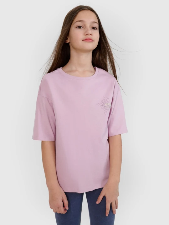 Zdjęcie produktu 4F T-shirt oversize z nadrukiem dziewczęcy - fioletowy 146 (10-11 lat)