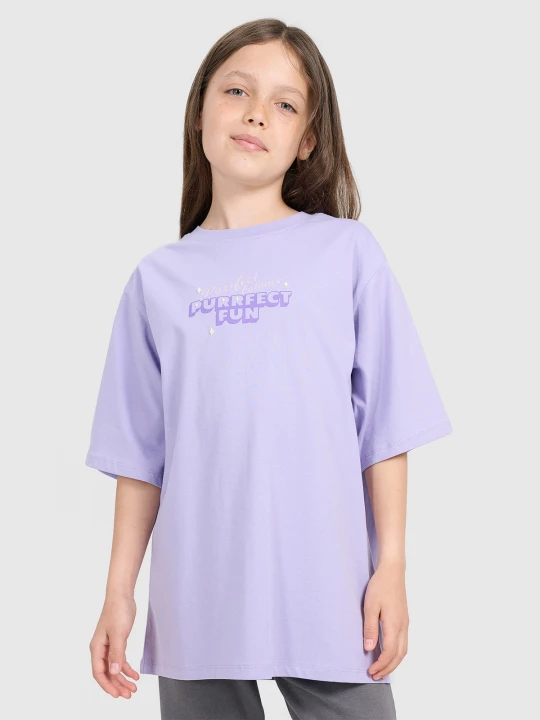 Zdjęcie produktu 4F T-shirt oversize z nadrukiem dziewczęcy - fioletowy 158 (12-13 lat)