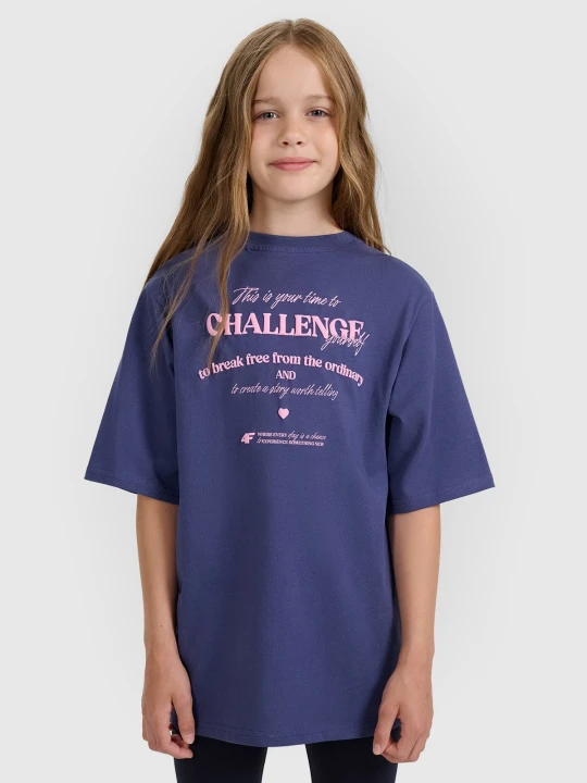 Zdjęcie produktu 4F T-shirt oversize z nadrukiem dziewczęcy - granatowy 158 (12-13 lat) Niebieski