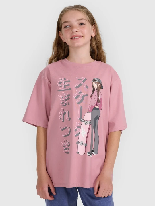 Zdjęcie produktu 4F T-shirt oversize z nadrukiem dziewczęcy - różowy 164 (13-14 lat)