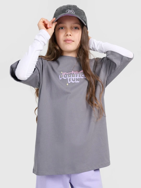 Zdjęcie produktu 4F T-shirt oversize z nadrukiem dziewczęcy - szary 164 (13-14 lat)
