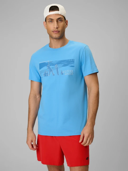 Zdjęcie produktu 4F T-shirt reagular z nadrukiem męski - niebieski XXL