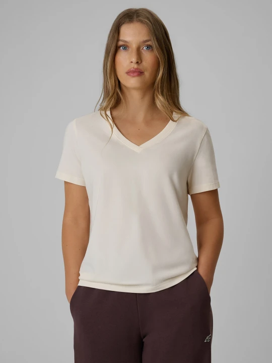 Zdjęcie produktu 4F T-shirt regular gładki damski - kremowy M