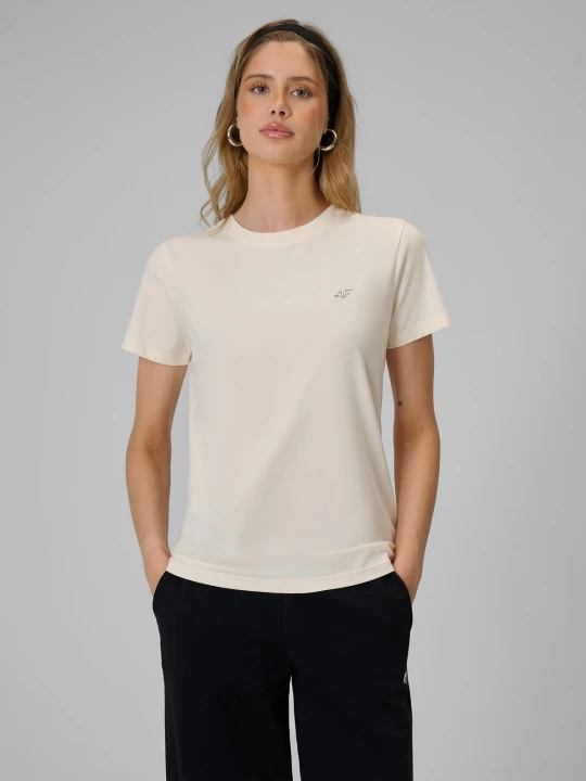 Zdjęcie produktu 4F T-shirt regular gładki damski - kremowy M Beżowy