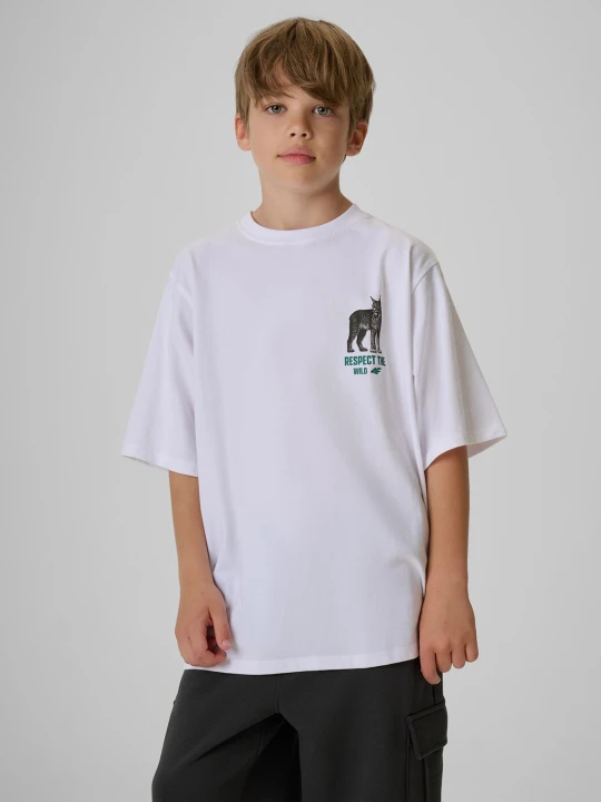 Zdjęcie produktu 4F T-shirt regular z nadrukiem chłopięcy - biały 158 / 164 (12-14 lat)