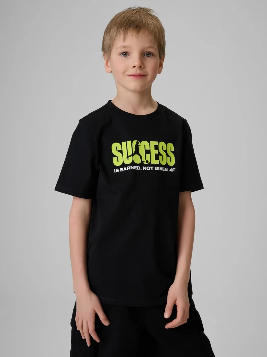 Zdjęcie produktu 4F T-shirt regular z nadrukiem chłopięcy - biały 122 (6-7 lat) Czarny