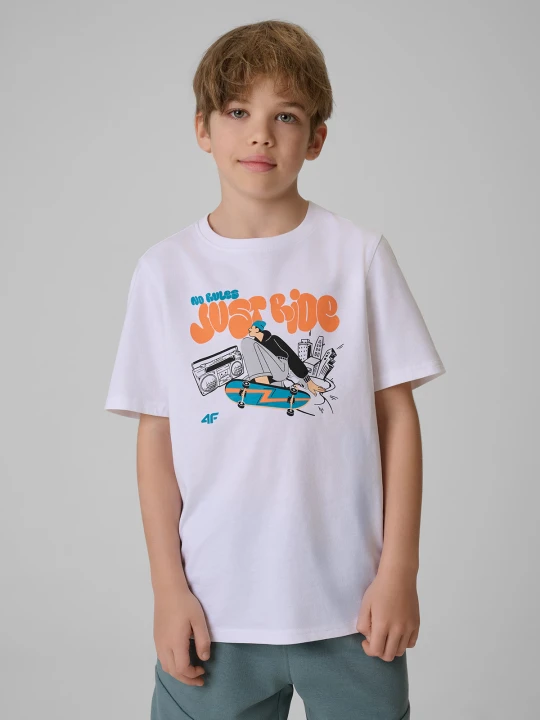 Zdjęcie produktu 4F T-shirt regular z nadrukiem chłopięcy - biały 122 (6-7 lat)