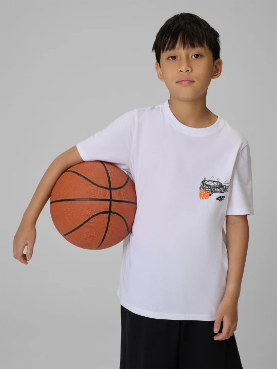 Zdjęcie produktu 4F T-shirt regular z nadrukiem chłopięcy - biały 134 (8-9 lat)