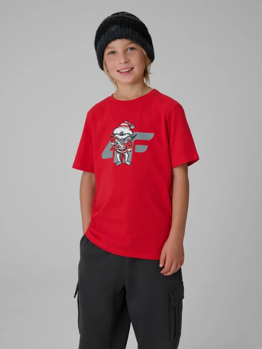 Zdjęcie produktu 4F T-shirt regular z nadrukiem chłopięcy - czerwony 128 (7-8 lat)