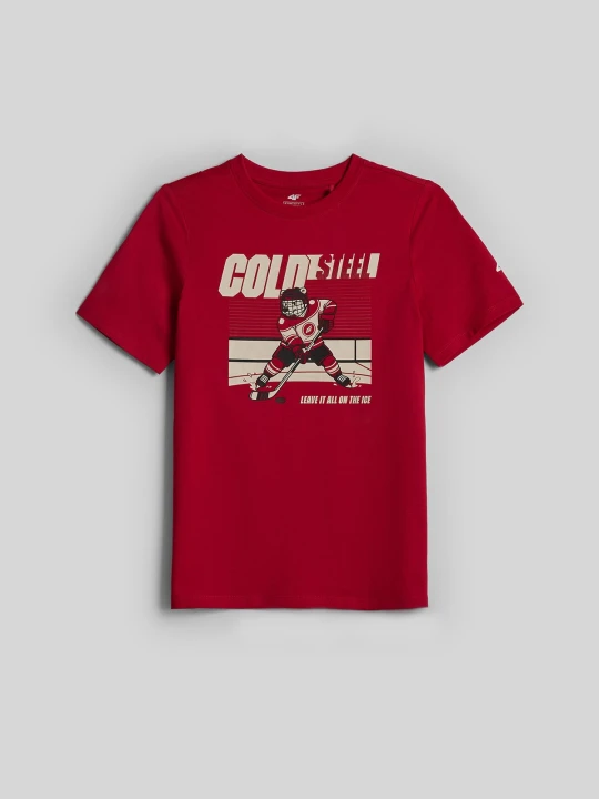 Zdjęcie produktu 4F T-shirt regular z nadrukiem chłopięcy - czerwony 140 (9-10 lat)
