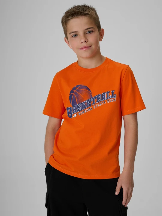 Zdjęcie produktu 4F T-shirt regular z nadrukiem chłopięcy - pomarańczowy 152 (11-12 lat)