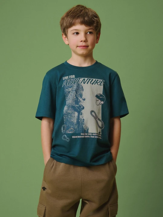 Zdjęcie produktu 4F T-shirt regular z nadrukiem chłopięcy - turkusowy 146 (10-11 lat)
