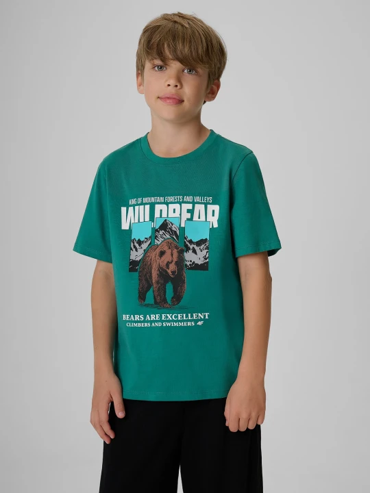 Zdjęcie produktu 4F T-shirt regular z nadrukiem chłopięcy - turkusowy 140 (9-10 lat)