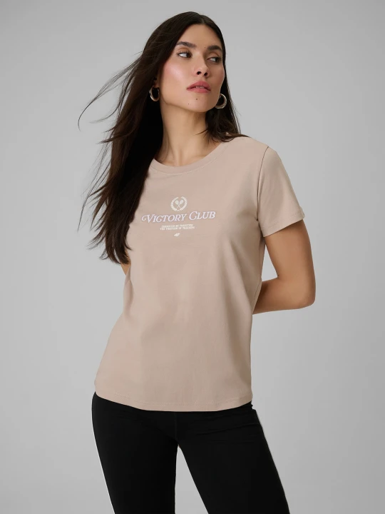 Zdjęcie produktu 4F T-shirt regular z nadrukiem damski - beżowy XS
