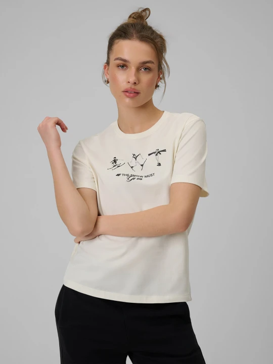 Zdjęcie produktu 4F T-shirt regular z nadrukiem damski - beżowy S