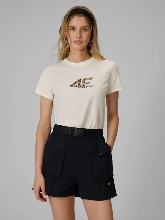 Zdjęcie produktu 4F T-shirt regular z nadrukiem damski - biały XS Beżowy