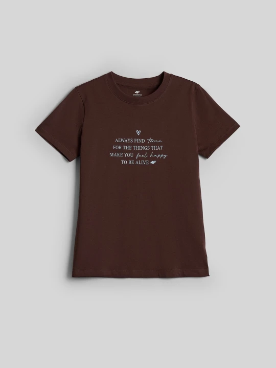 Zdjęcie produktu 4F T-shirt regular z nadrukiem damski - brązowy XL