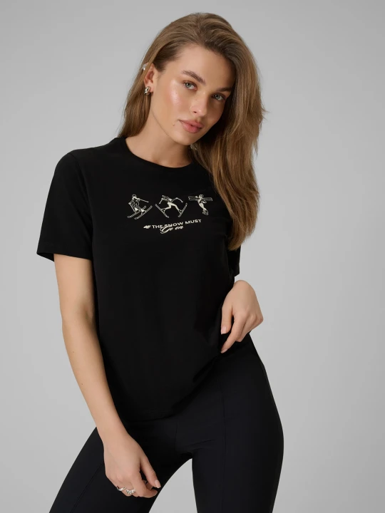 Zdjęcie produktu 4F T-shirt regular z nadrukiem damski - czarna L