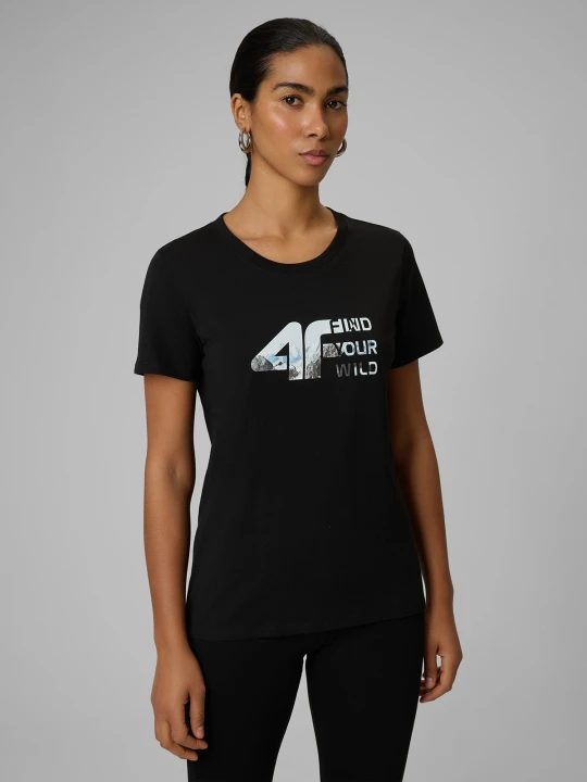 Zdjęcie produktu 4F T-shirt regular z nadrukiem damski - czarny XS