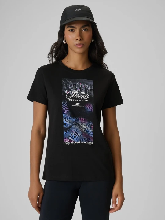 Zdjęcie produktu 4F T-shirt regular z nadrukiem damski - czarny XS