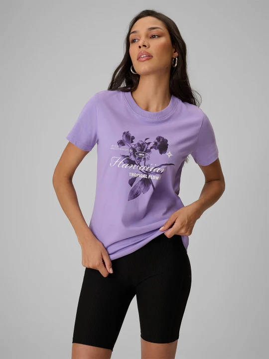 Zdjęcie produktu 4F T-shirt regular z nadrukiem damski - fioletowy XXL