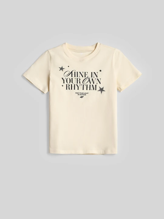 Zdjęcie produktu 4F T-shirt regular z nadrukiem dziewczęcy - kremowy 146 (10-11 lat)