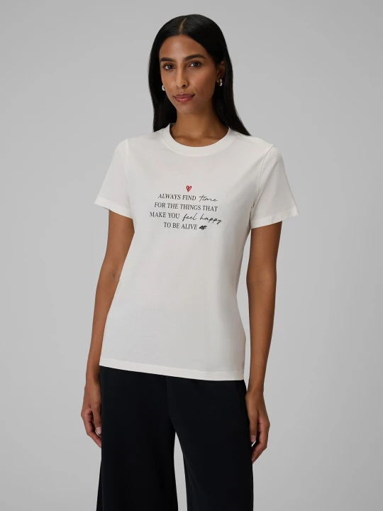 Zdjęcie produktu 4F T-shirt regular z nadrukiem damski - kremowy XL