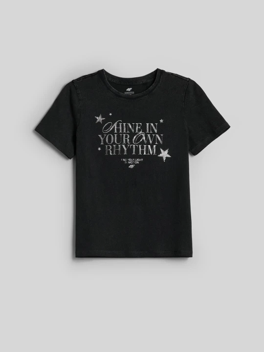Zdjęcie produktu 4F T-shirt regular z nadrukiem damski - szary 158 (12-13 lat)