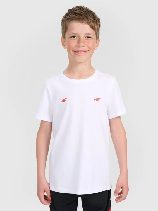 Zdjęcie produktu 4F T-shirt regular z nadrukiem dziecięcy 4F JUNIOR x Robert Lewandowski - biały 140 (9-10 lat)