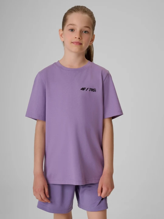 Zdjęcie produktu 4F T-shirt regular z nadrukiem dziecięcy 4F JUNIOR x Robert Lewandowski - fioletowy 122 (6-7 lat)