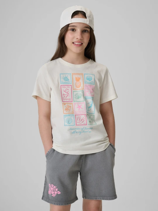 Zdjęcie produktu 4F T-shirt regular z nadrukiem dziewczęcy - biały 140 (9-10 lat)