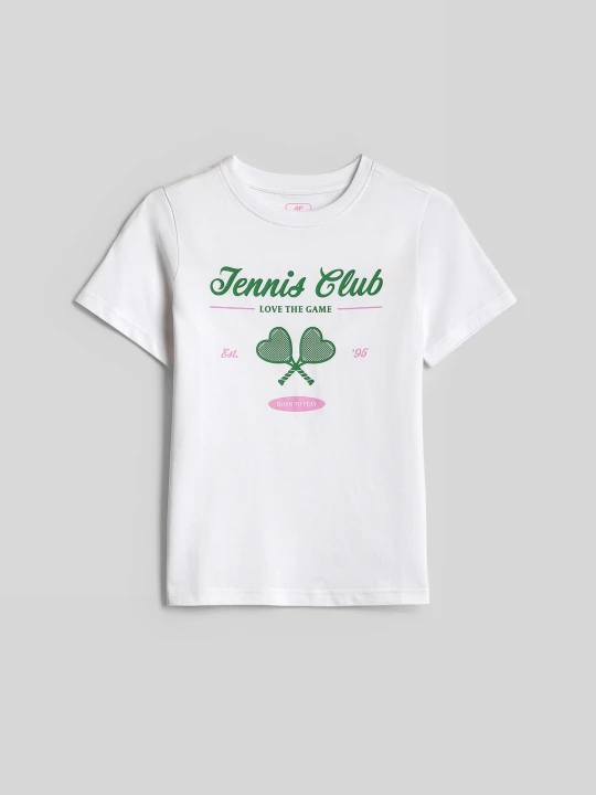 Zdjęcie produktu 4F T-shirt regular z nadrukiem dziewczęcy - biały 122 (6-7 lat)