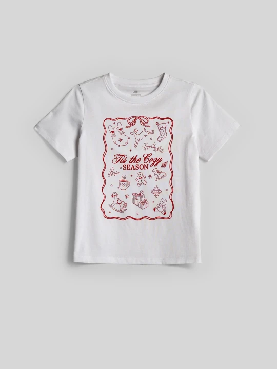 Zdjęcie produktu 4F T-shirt regular z nadrukiem dziewczęcy - biały 122 (6-7 lat)