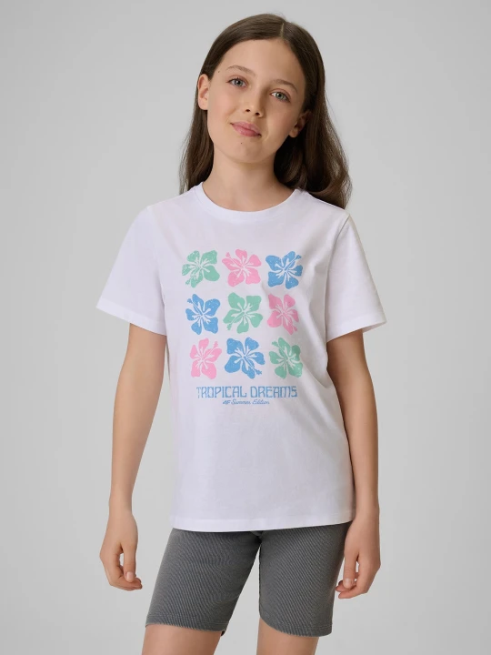 Zdjęcie produktu 4F T-shirt regular z nadrukiem dziewczęcy - biały 152 (11-12 lat)