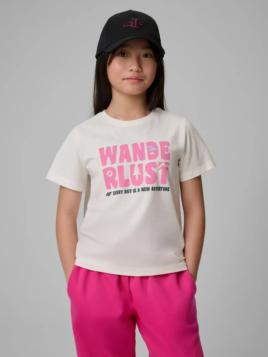 Zdjęcie produktu 4F T-shirt regular z nadrukiem dziewczęcy - biały 158 (12-13 lat)