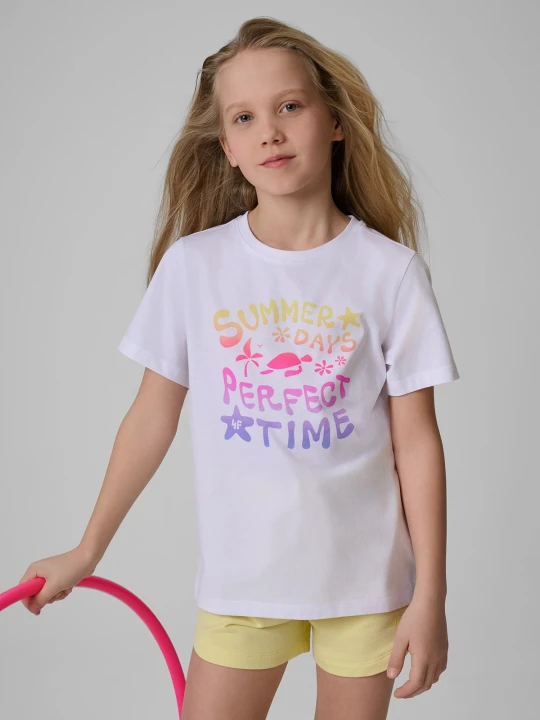 Zdjęcie produktu 4F T-shirt regular z nadrukiem dziewczęcy - biały 122 (6-7 lat)