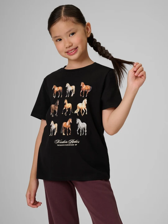 Zdjęcie produktu 4F T-shirt regular z nadrukiem dziewczęcy - czarny 128 (7-8 lat)