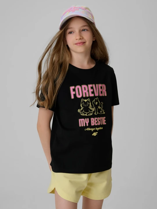 Zdjęcie produktu 4F T-shirt regular z nadrukiem dziewczęcy - czarny 152 (11-12 lat)